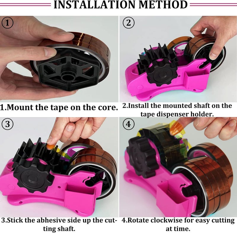 SHDSL Heat Tape Dispenser Sublimation - Multiple Roll Cut Heat Tape Dispenser 1" and 3" Core Double Reel Cores Sublimation for Heat Transfer Tape, Semi-Automatic Tape Dispenser with Compartment Slots - Image 5
